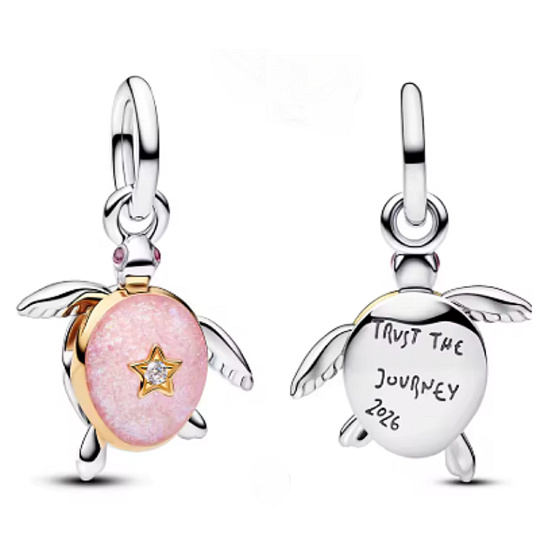 Charm Želva Trust the Journey s růžovým kamenem, přívěsek na náramek moře