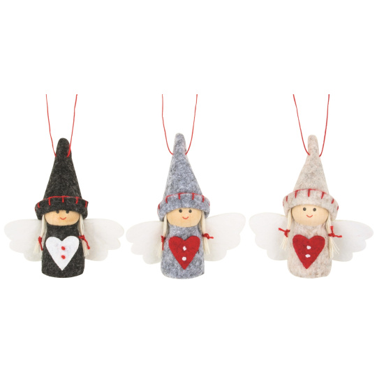 Anděl se srdcem ve špičaté čepici 7 cm na zavěšení 1 kus