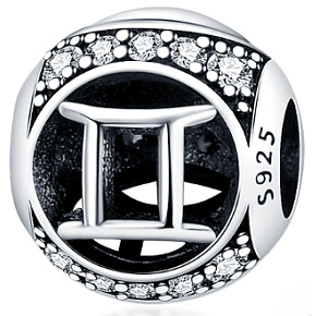 Charm znamení zvěrokruhu Blíženci + zirkony, korálek na náramek