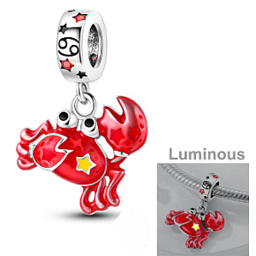 Charm Znamení zvěrokruhu Rak, zářící ve tmě luminozní přívěsek na náramek