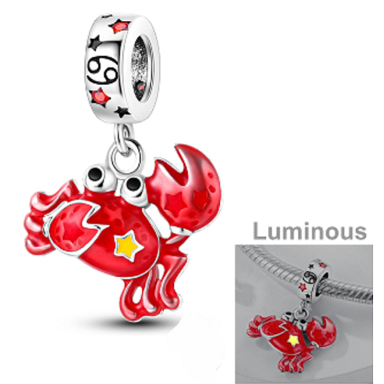 Charm Znamení zvěrokruhu Rak, zářící ve tmě luminozní přívěsek na náramek