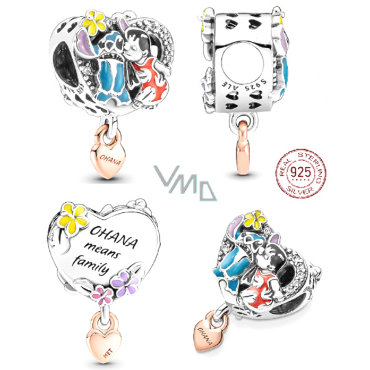 Charm Sterlingové stříbro 925 Disney Lilo & Stitch - Ohana, rodina, korálek na náramek, film Charm Sterlingové stříbro 925 Disney Lilo & Stitch - Ohana, rodina, korálek na náramek, film