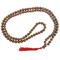 108 Mala Shiva Rudraksha, meditační šperk, přírodní indická semínka, vázaný, elastický, ruční výroba, střapec 8 cm, korálek 7-8 mm