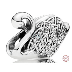 Charm Sterlingové stříbro 925 Majestátní labuť, korálek na náramek zvíře