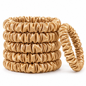 Hedvábná gumička do vlasů 100% přírodní hedvábí – šetrná scrunchie, zlatá 5 kusů Hedvábná gumička do vlasů 100% přírodní hedvábí – šetrná scrunchie, zlatá 5 kusů
