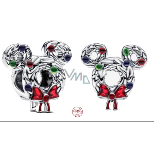 Charm Sterlingové stříbro 925 Mickey vánoční věnec, korálek na náramek vánoce