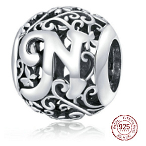 Charm Kouzelná abeceda písmeno N s květinami, korálek na náramek