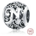 Charm Sterlingové stříbro 925 Kouzelná abeceda písmeno N s květinami, korálek na náramek