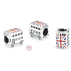 Charm Sterlingové stříbro 925 Anglie vlajka Londýn - Doubledecker autobus, korálek na náramek cestování