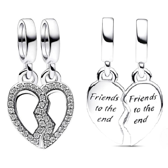 Charm Přátelé - Rozdělitelné kouzlo se srdcem 2v1, přívěsek na náramek přátelství