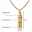 Pamětní, pietní urnový přívěsek, Dutá trubice, voděodolná, nerezová ocel, zlatá 12,6 mm x 43 mm + řetízek 60 cm