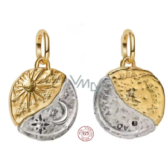 Charm Sterlingové stříbro 925 Slunce a Měsíc – harmonie světla a tmy, přívěsek na náramek vesmír