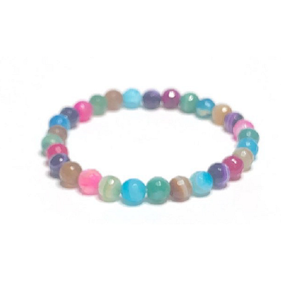 Achát pestrobarevný fazet čakrtový náramek elastický přírodní kámen, kulička 6 mm / 16 - 17 cm, klid - ochrana - síla - harmonie