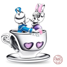 Charm Sterlingové stříbro 925 Disney Disneyland Kačer Donald a Daisy v šálku, korálek na náramek