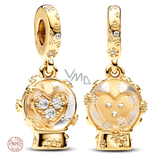 Charm Sterlingové stříbro 925 Sněžítko se srdcem a sněhovými vločkami, přívěsek na náramek vánoce Charm Sterlingové stříbro 925 Sněžítko se srdcem a sněhovými vločkami, přívěsek na náramek vánoce