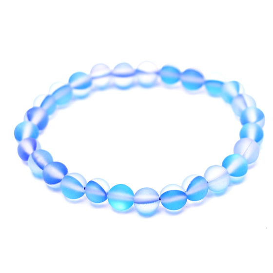 Opalit modrý matný náramek elastický, syntetický kámen kulička 6 mm / 16 cm, pro děti, kámen přání a naděje