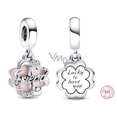 Charm Sterlingové stříbro 925 Čtyřlístek přátelství - Štěstí, že tě mám, přívěsek na náramek štěstí, přátelství