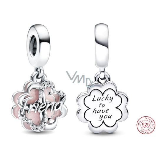 Charm Sterlingové stříbro 925 Čtyřlístek přátelství - Štěstí, že tě mám, přívěsek na náramek štěstí, přátelství Charm Sterlingové stříbro 925 Čtyřlístek přátelství - Štěstí, že tě mám, přívěsek na náramek štěstí, přátelství