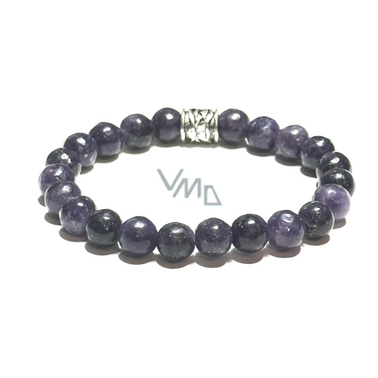 Lepidolit tmavě fialový náramek elastický přírodní kámen, kulička 8 mm / 16 - 17 cm, amulet sportovců