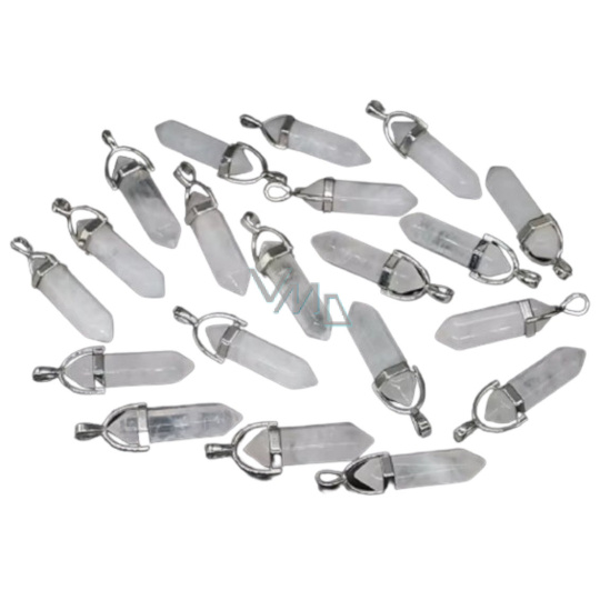 Křišťál Kyvadlo šestihran přívěsek přírodní kámen 41 x 13 mm, ručně vyřezávaný, kámen kamenů 1 kus