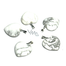Magnezit / Howlit bílý Srdce přívěsek přírodní kámen 20 mm, očistný kámen