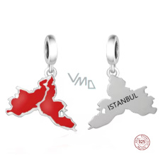 Charm Sterlingové stříbro 925 Turecko, Istambul vlajka - houpající se mapa, přívěsek na náramek cestování