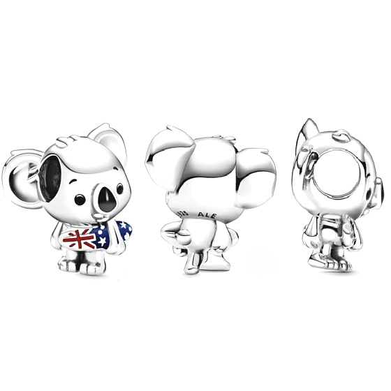 Charm Surfující koala s australskou vlajkou, korálek na náramek cestování