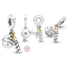 Charm Sterlingové stříbro 925 Narozeninová svíčka, 2v1 přívěsek na náramek narozeniny