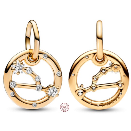 Charm Srebrny 925 Pozłacany znak zodiaku Byk, wisiorek na bransoletkę