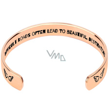 Nerezová ocel náramek pozlacený s gravírováním Těžké cesty..., otevřená manžeta, 2,5 mm