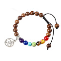 Čakrový náramek OM symbolem + Dřevo, ručně pletený, nastavitelná velikost, kulička 8 mm