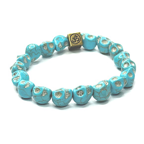 Tyrkenit Lebka ručně vyřezaná s královskou mantrou Óm náramek elastický přírodní kámen 8 x 10 mm / 16 - 17 cm, kámen mladých lidí, hledá životní cíl