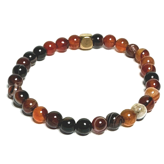 Sardonyx náramek elastický přírodní kámen, kulička 6 mm / 16 - 17 cm, kámen štěstí a životní síly