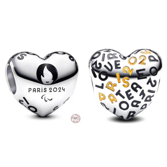 Charm Sterlingové stříbro 925 Francie, Paříž 2024 Olympijské hry srdce, korálek na náramek sport Charm Sterlingové stříbro 925 Francie, Paříž 2024 Olympijské hry srdce, korálek na náramek sport