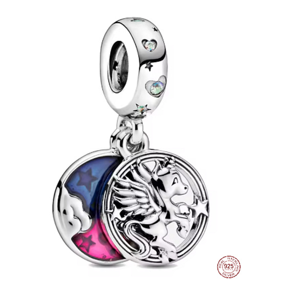Charm z 925 sterlingového stříbra, kouzelný jednorožec 2v1, přívěsek na náramek, motiv zvíře