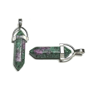 Anyolit / Rubín v Zoisitu kyvadlo šestihran přívěsek přírodní kámen 41 x 13 mm, ulevuje v období smutku