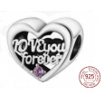 Charm Sterlingové stříbro 925 Srdce a nápis navždy mami - forever Mom + zirkony, korálek na náramek rodina