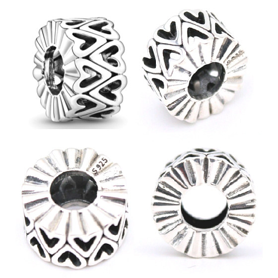  Děrovaná srdce nepravidelného tvaru, stopper, klipový stříbrný 925 korálek na náramek