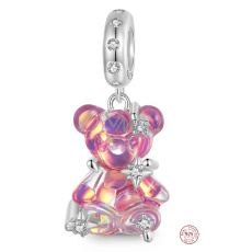 Charm Sterlingové stříbro 925 Medvěd duhový fantastický sen, přívěsek na náramek zvíře