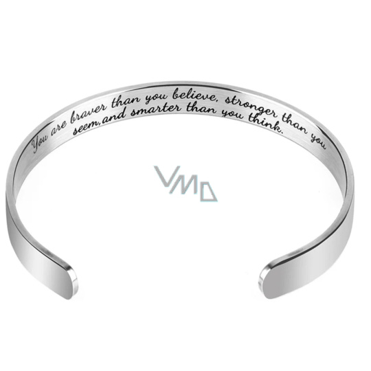 Nerezová ocel náramek pozlacený s oboustranným gravírováním Jsi statečnější než si myslíš.., otevřená manžeta, 2,5 mm Nerezová ocel náramek pozlacený s oboustranným gravírováním Jsi statečnější než si myslíš.., otevřená manžeta, 2,5 mm