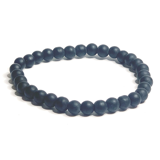 Achát černý matný náramek elastický přírodní kámen, kulička 6 mm / 16 - 17 cm, dodává odvahu a sílu