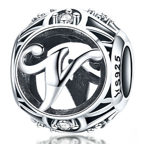 Charm Kouzelná abeceda písmeno V s květinami, korálek na náramek