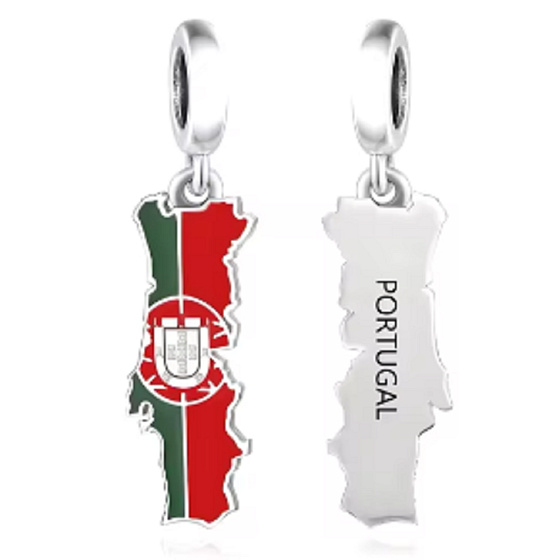 Charm Portugalsko vlajka - houpající se mapa, přívěsek na náramek cestování