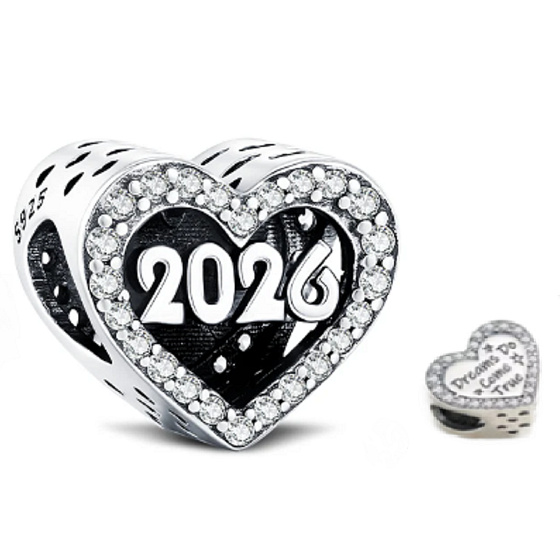 Charm Sterlingové stříbro 925 Srdce 2026 – Dreams Come True, Sny se plní korálek na náramek štěstí