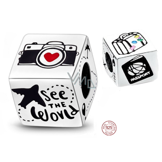 Zawieszka ze srebra próby 925 Podróżuj po świecie kostka, koralik do bransoletki podróżniczej Zawieszka ze srebra próby 925 Podróżuj po świecie kostka, koralik do bransoletki podróżniczej
