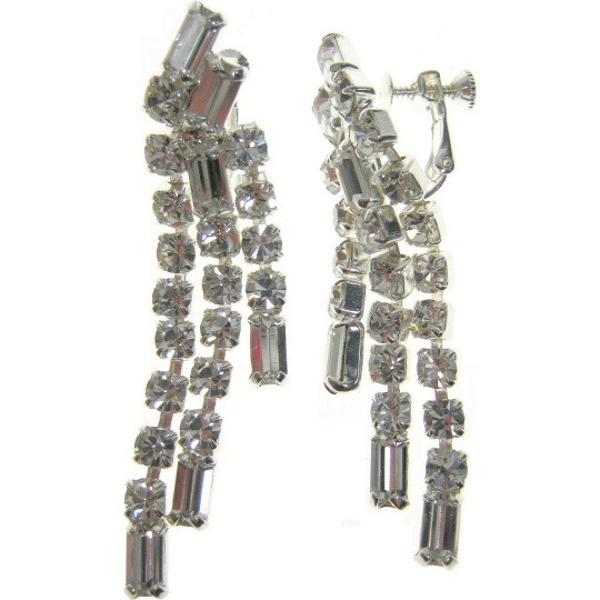 Náušnice štrasové stříbrné 7 x 1,5 cm 1 pár