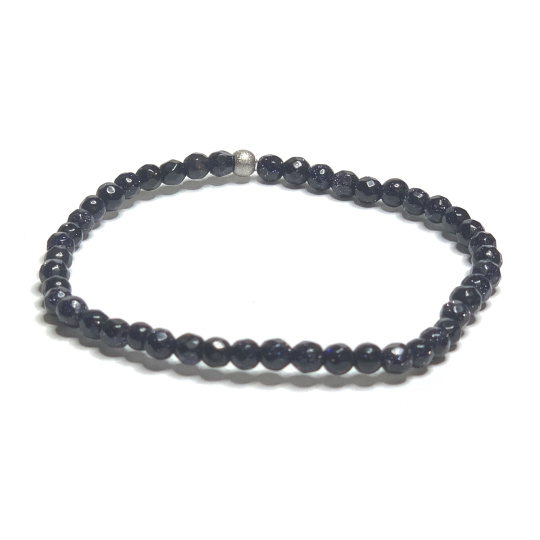 Goldstone modrý Avanturin fazet náramek elastický, kulička 4 mm / 16 - 17 cm, kámen ambicí