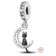 Charm Sterlingové stříbro 925 Kočka měsíc Miluji tě, přívěsek na náramek mazlíček