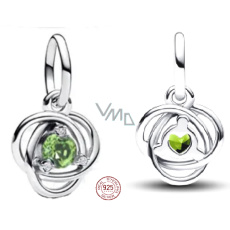 Charm Sterlingové stříbro 925 Zelený světlý kruh věčnosti srpen, přívěsek na náramek symbol Charm Sterlingové stříbro 925 Zelený světlý kruh věčnosti srpen, přívěsek na náramek symbol