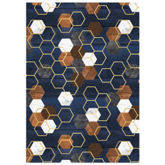 Ditipo Dárkový balicí papír 70 x 200 cm Tmavě modrý, hnědé bílé šestiúhelníky